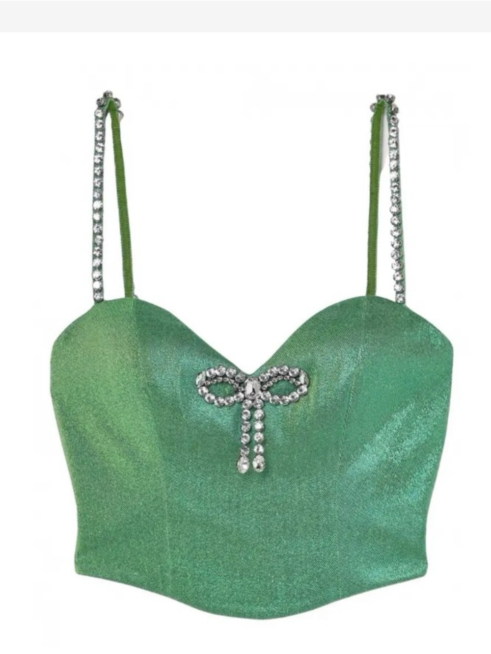 AREA Green Crystal-Embellished Crop Top